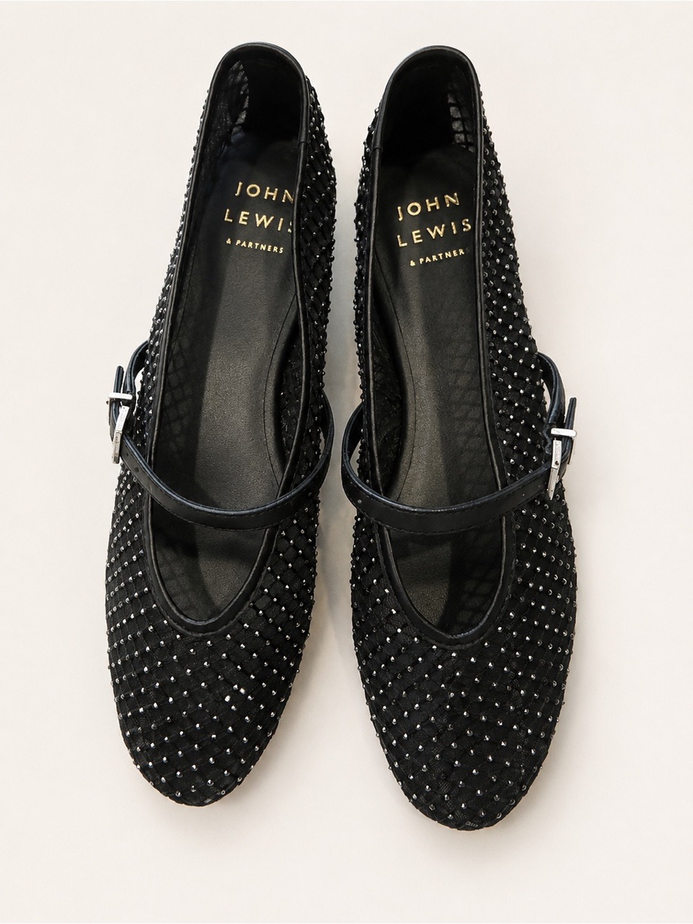 John Lewis Black Rhinestone Studded Mary Jane Ballet Flats UK 4 US 6